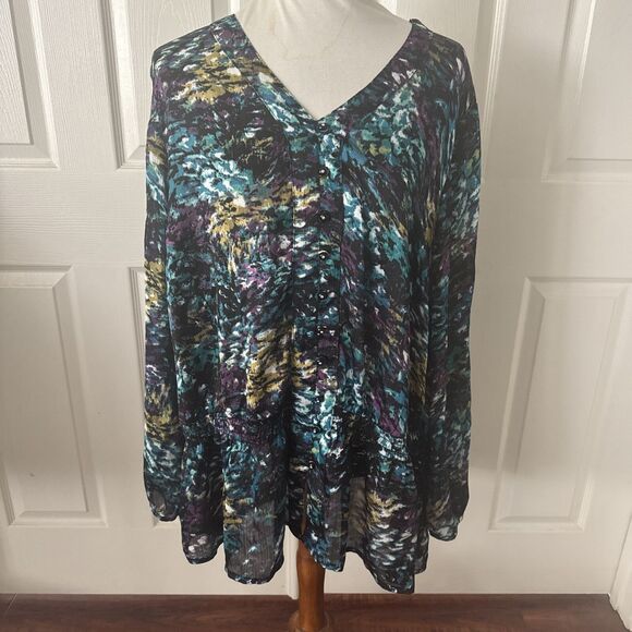 Fashion Bug Plus Size 3X Peplum Top Rhinestones Whimsigoth Fairycore Grunge Goth - Picture 2 of 14